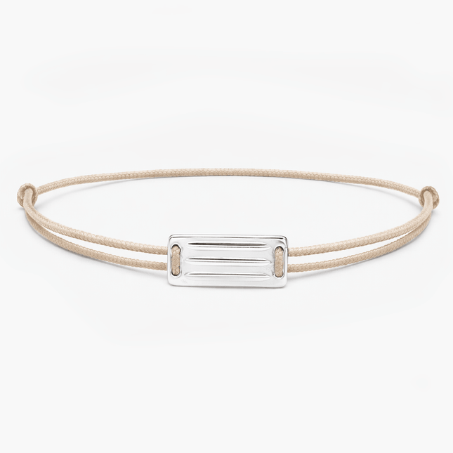 String Bracelet With Linear Silver Plate (Beige)-Bracelet-Kompsós