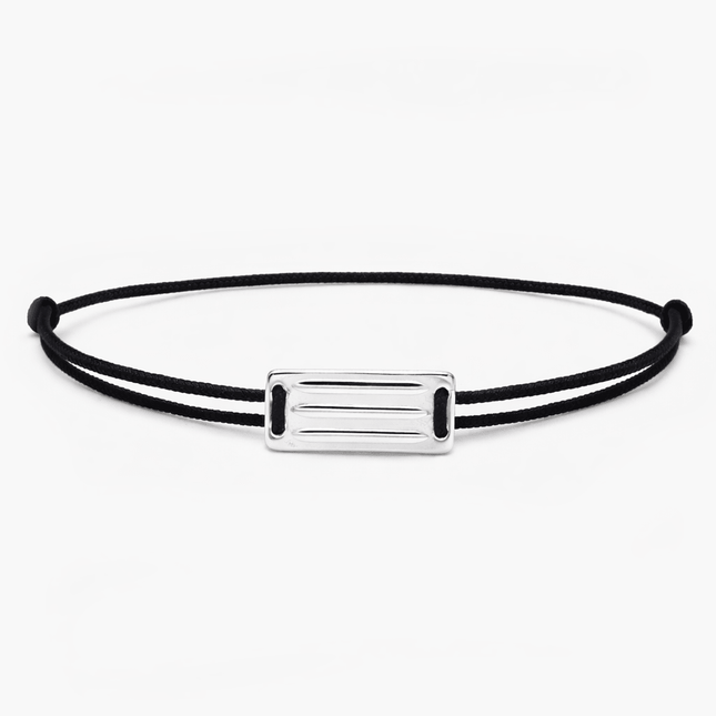 String Bracelet With Linear Silver Plate (Black)-Bracelet-Kompsós