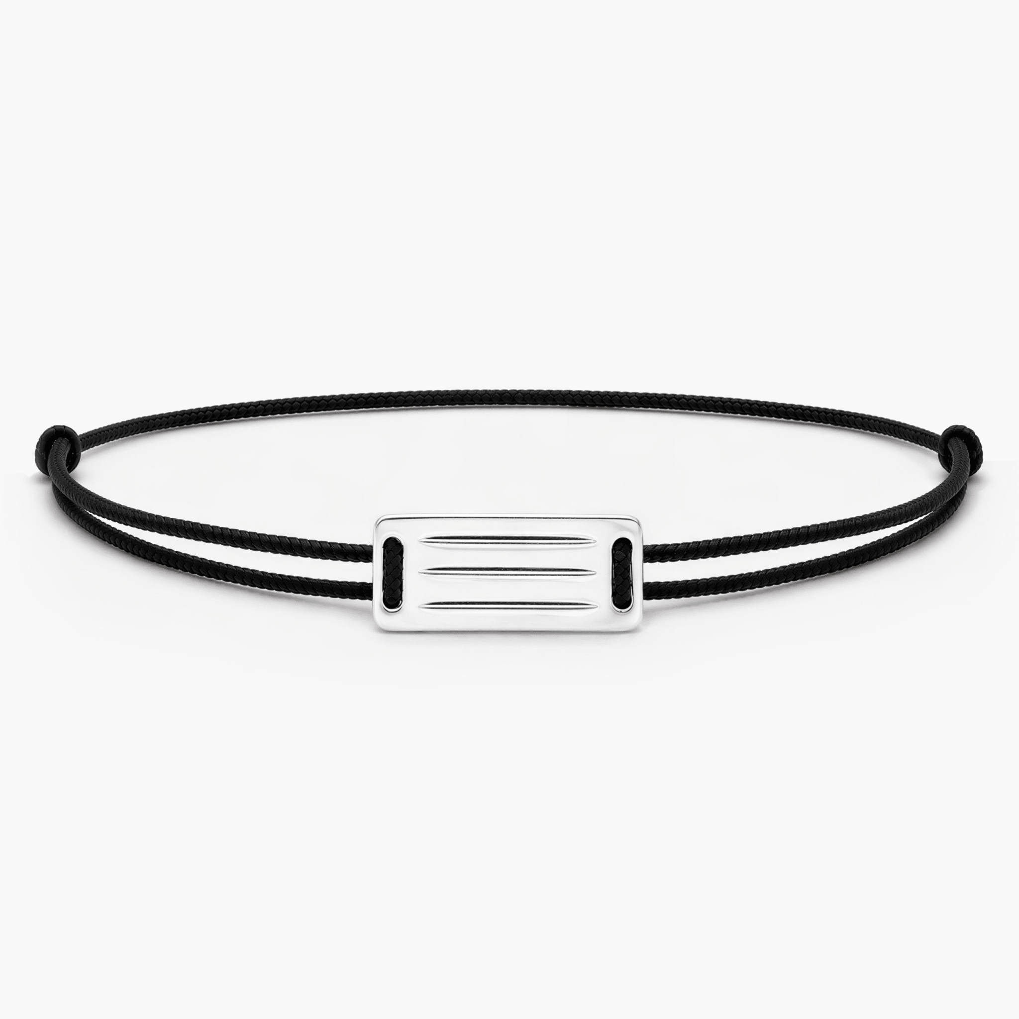 String Bracelet With Linear Silver Plate (Black)-Bracelet-Kompsós