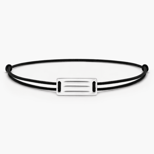 String Bracelet With Linear Silver Plate (Black)-Bracelet-Kompsós