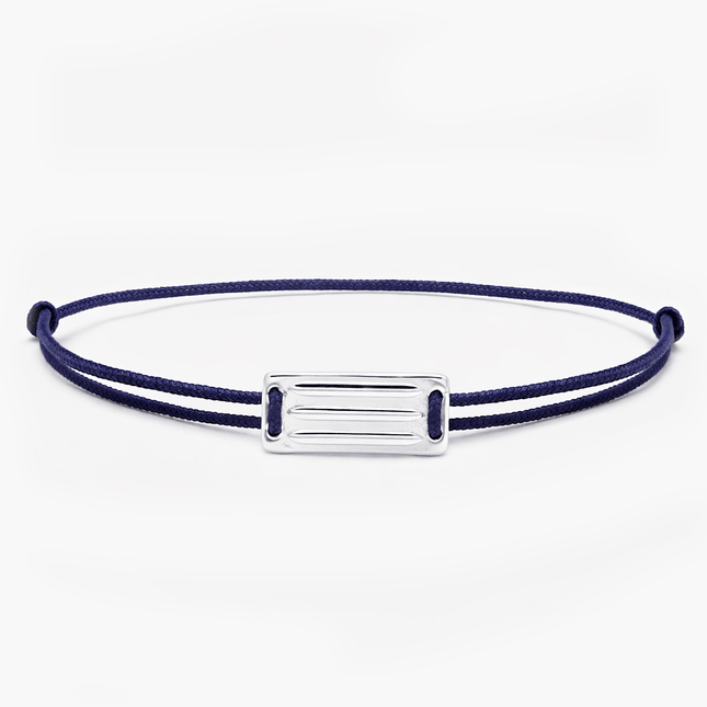 String Bracelet With Linear Silver Plate (Navy Blue)-Bracelet-Kompsós