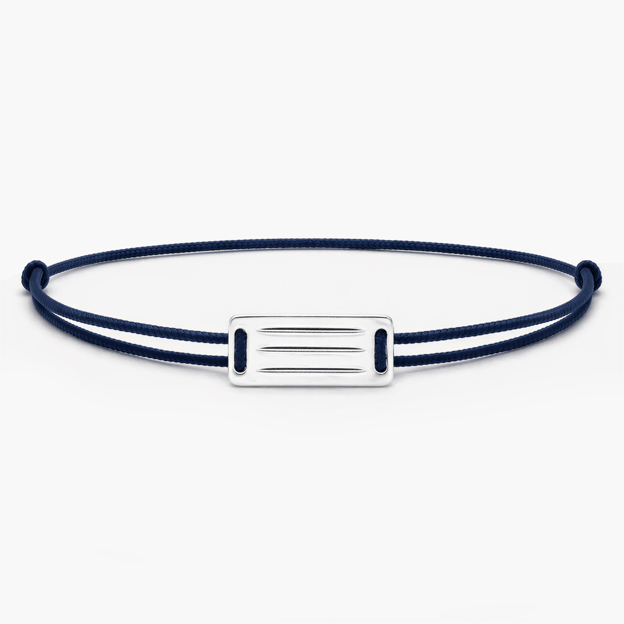 String Bracelet With Linear Silver Plate (Navy Blue)-Bracelet-Kompsós