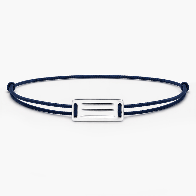 String Bracelet With Linear Silver Plate (Navy Blue)-Bracelet-Kompsós