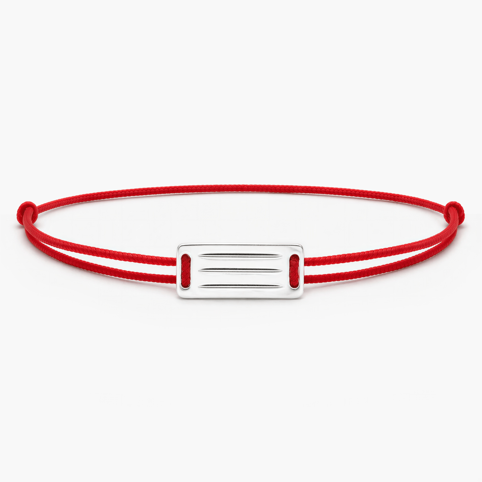 String Bracelet With Linear Silver Plate (Red)-Bracelet-Kompsós