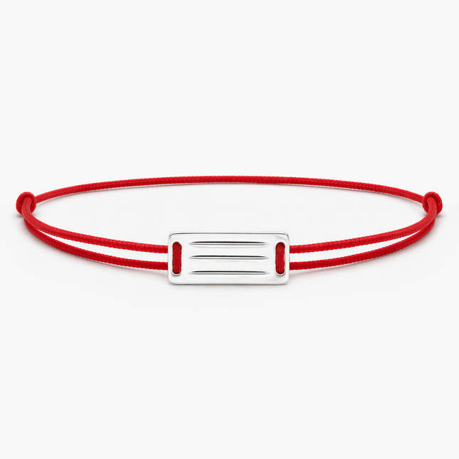 String Bracelet With Linear Silver Plate (Red)-Bracelet-Kompsós