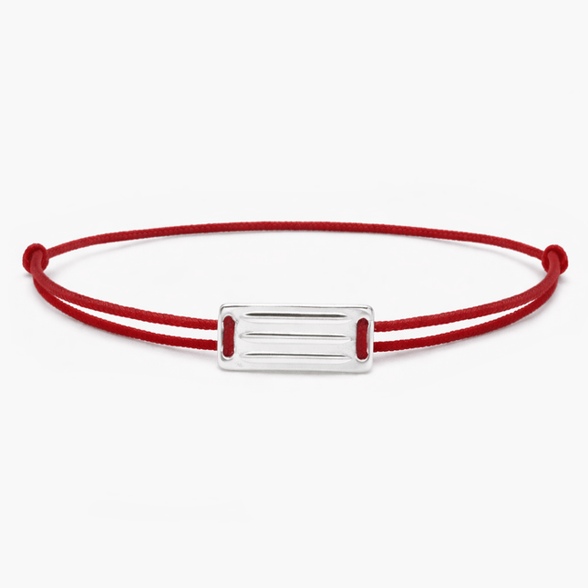 String Bracelet With Linear Silver Plate (Red)-Bracelet-Kompsós