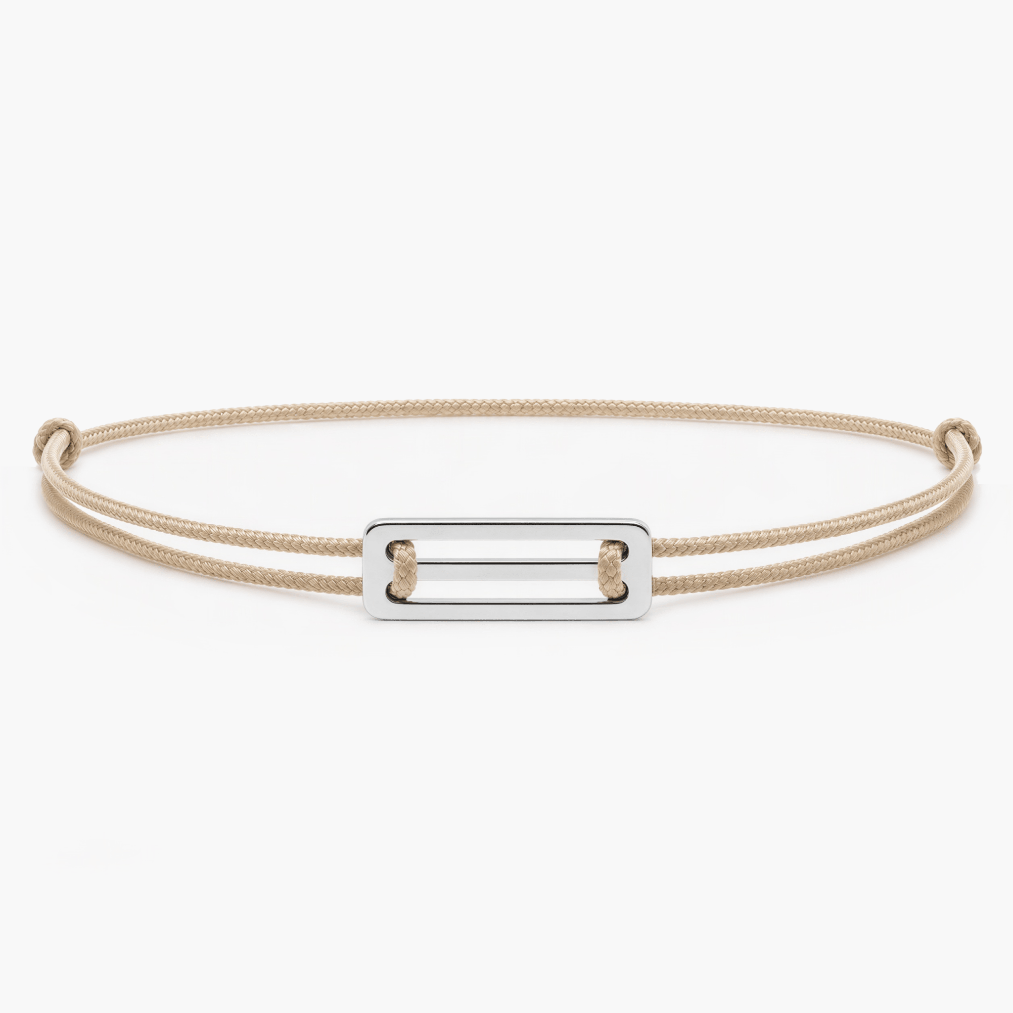 String Bracelet With Silver Bar (Beige)-Bracelet-Kompsós