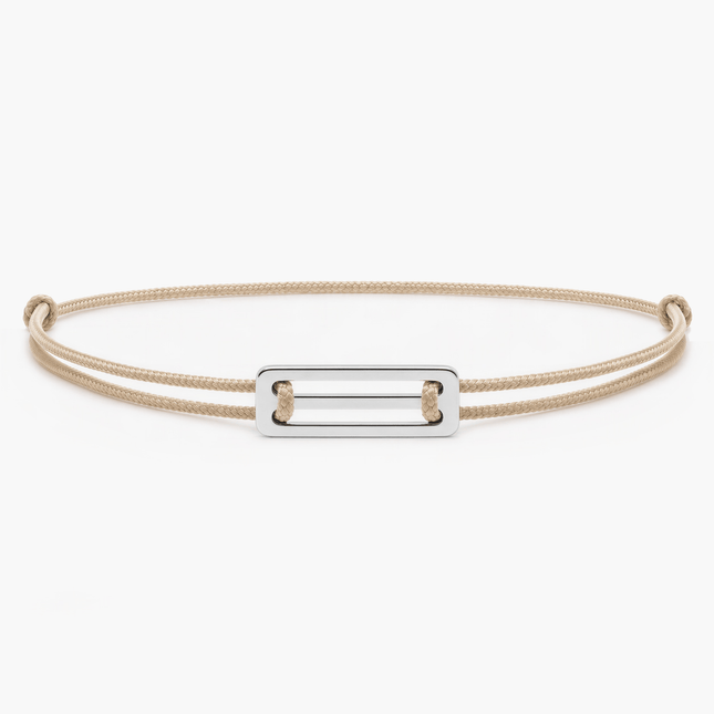 String Bracelet With Silver Bar (Beige)-Bracelet-Kompsós