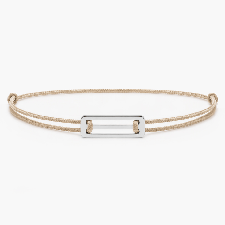 String Bracelet With Silver Bar (Beige)-Bracelet-Kompsós