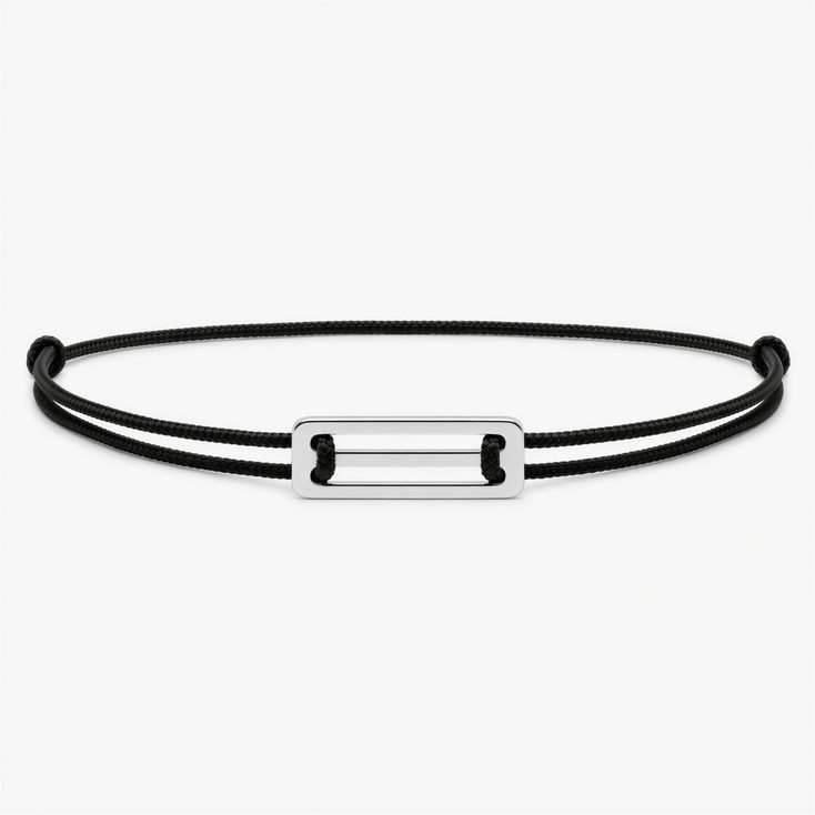 String Bracelet With Silver Bar (Black)-Bracelet-Kompsós