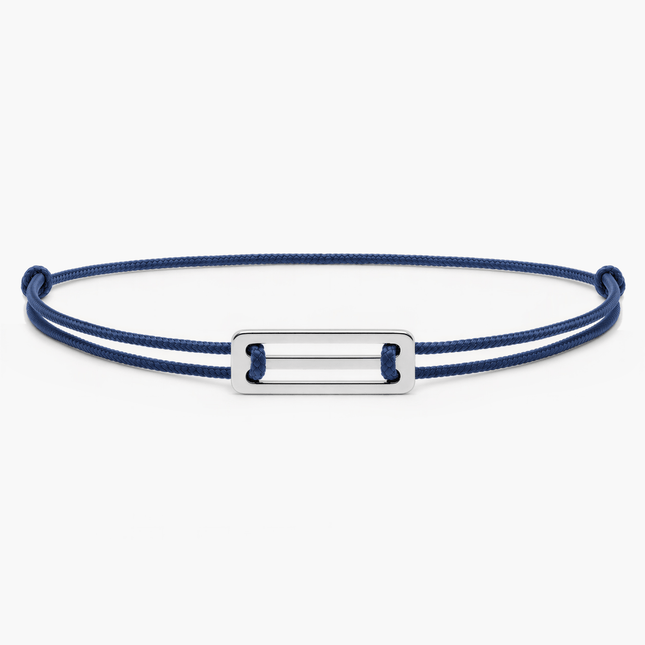 String Bracelet With Silver Bar (Navy Blue)-Bracelet-Kompsós