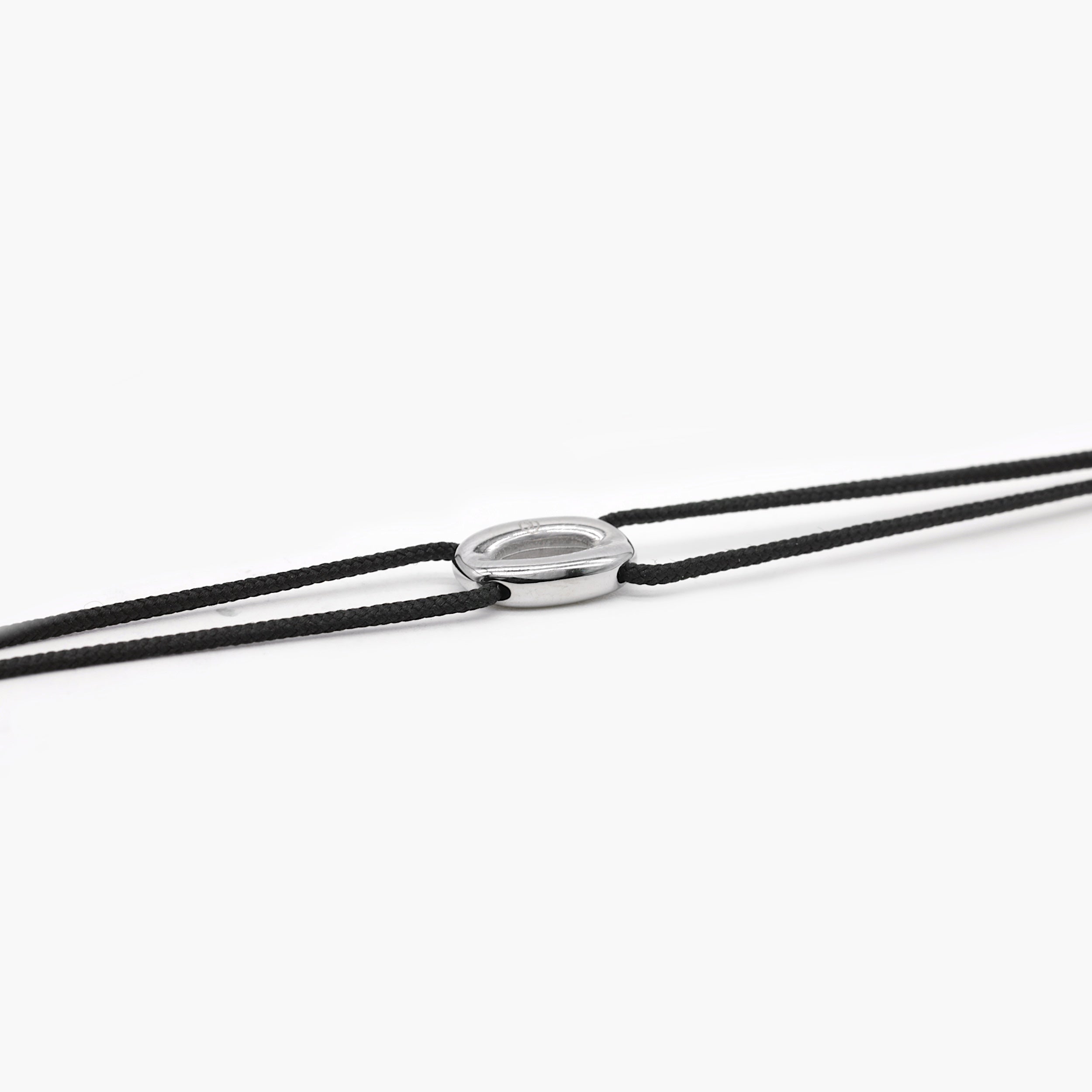 String Bracelet With Silver Hoop (Black)-Bracelet-Kompsós