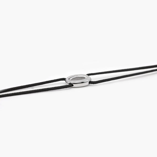 String Bracelet With Silver Hoop (Black)-Bracelet-Kompsós