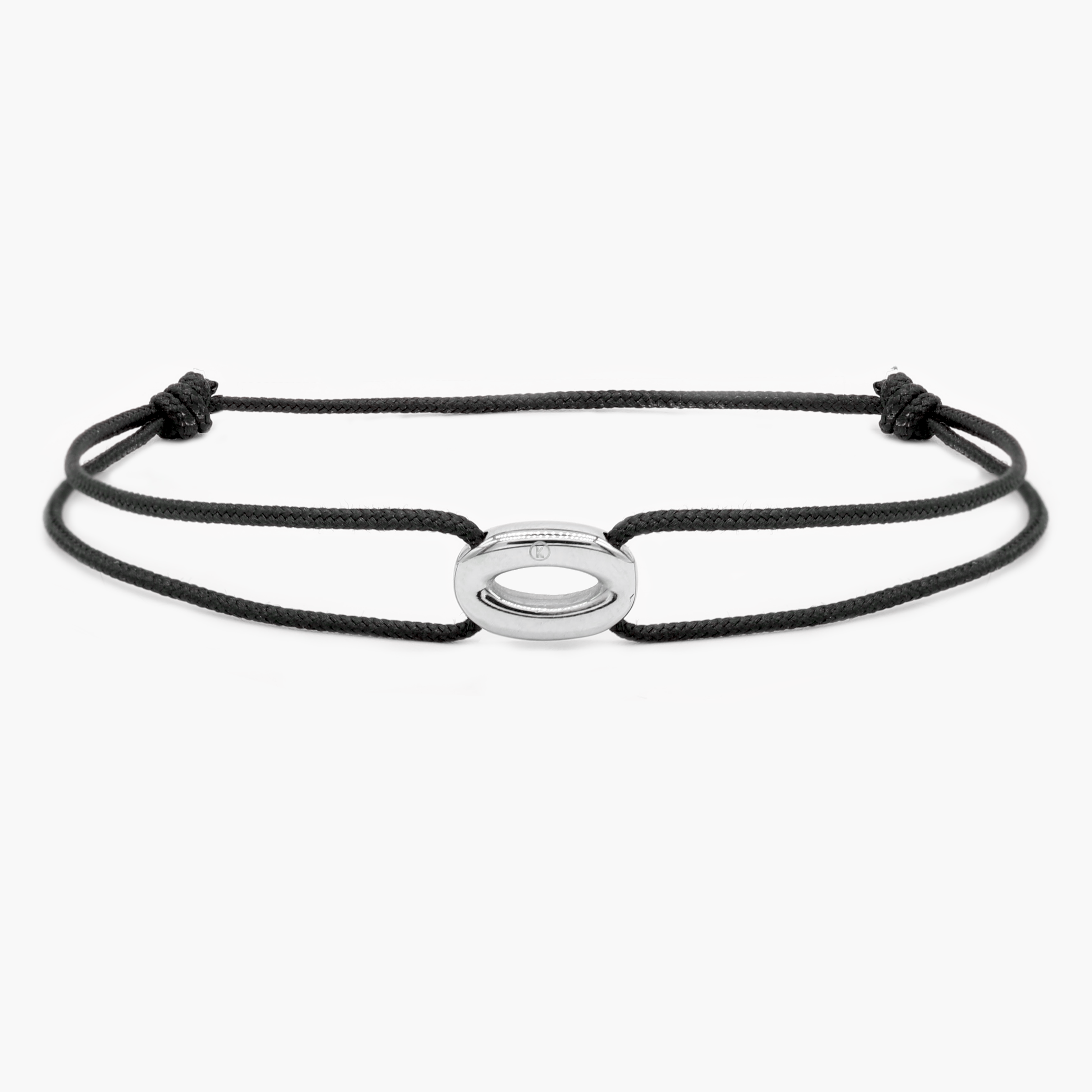 String Bracelet With Silver Hoop (Black)-Bracelet-Kompsós