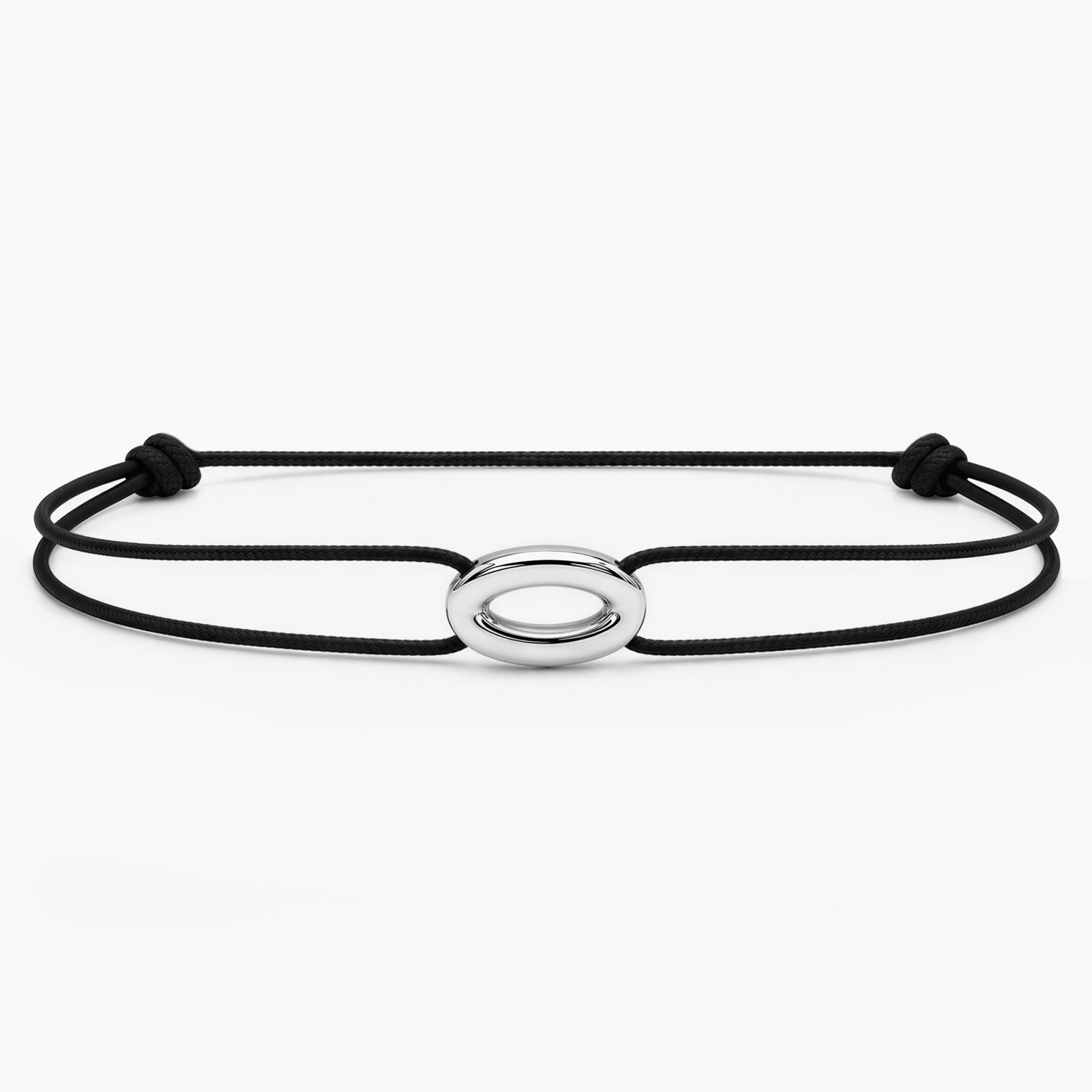 String Bracelet With Silver Hoop (Black)-Bracelet-Kompsós