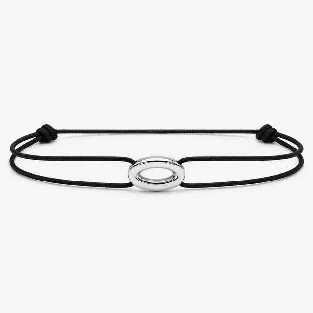 String Bracelet With Silver Hoop (Black)-Bracelet-Kompsós