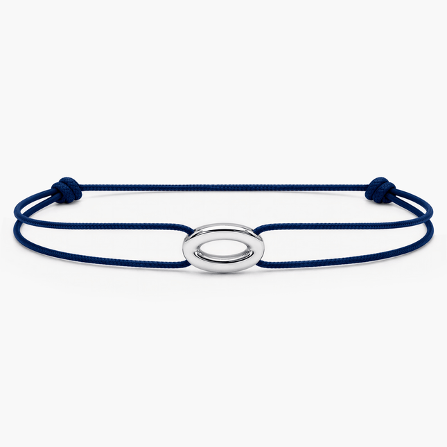 String Bracelet With Silver Hoop (Navy)-Bracelet-Kompsós