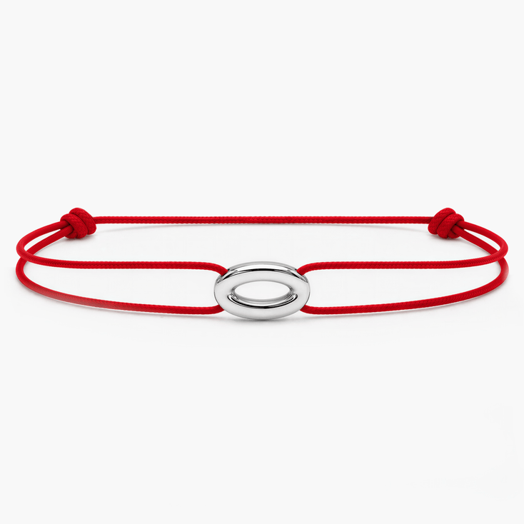 String Bracelet With Silver Hoop (Temple Red)-Bracelet-Kompsós