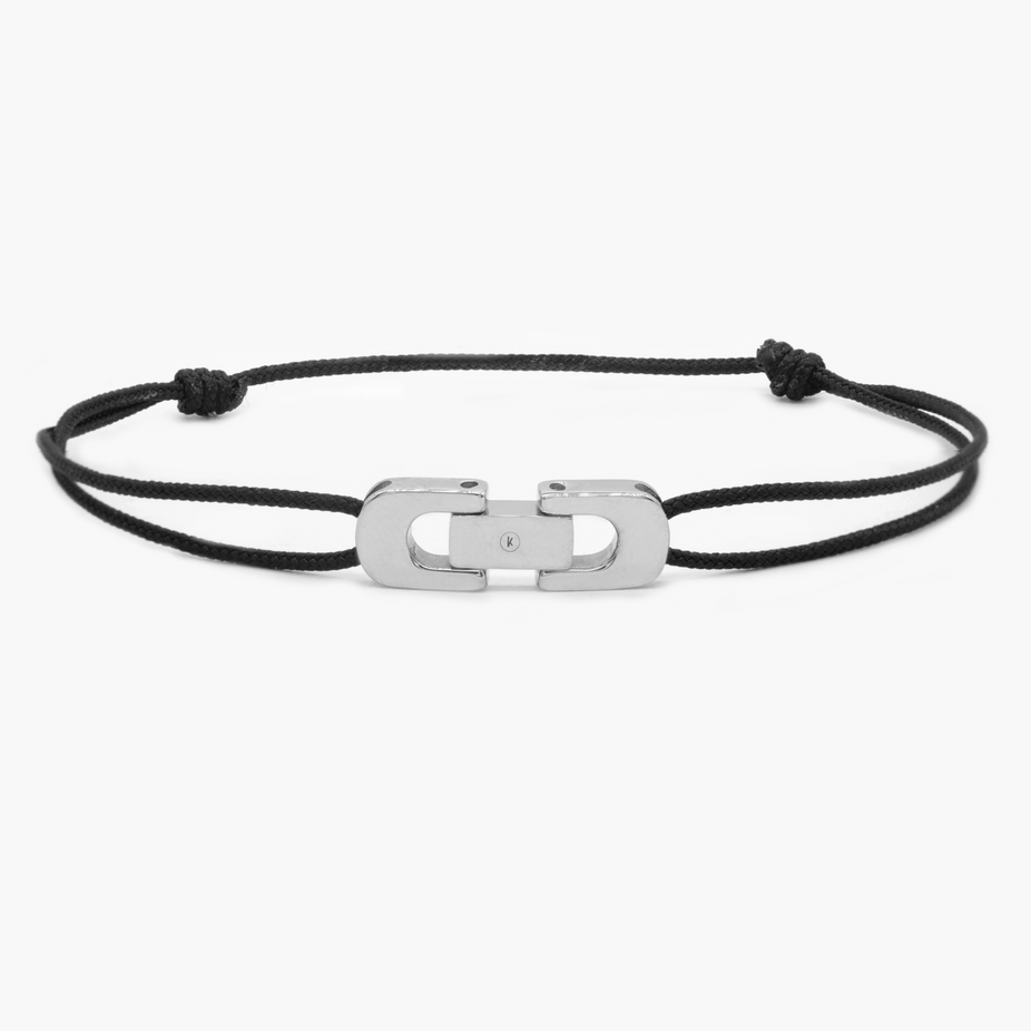String Bracelet With Silver Mechanism (Black)-Bracelet-Kompsós
