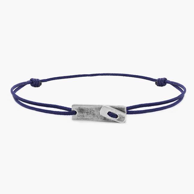 String Bracelet With Sterling Silver Button (Navy Blue)-Bracelet-Kompsós