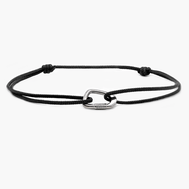 String Bracelet With Sterling Silver Carabiner (Black)-Bracelet-Kompsós