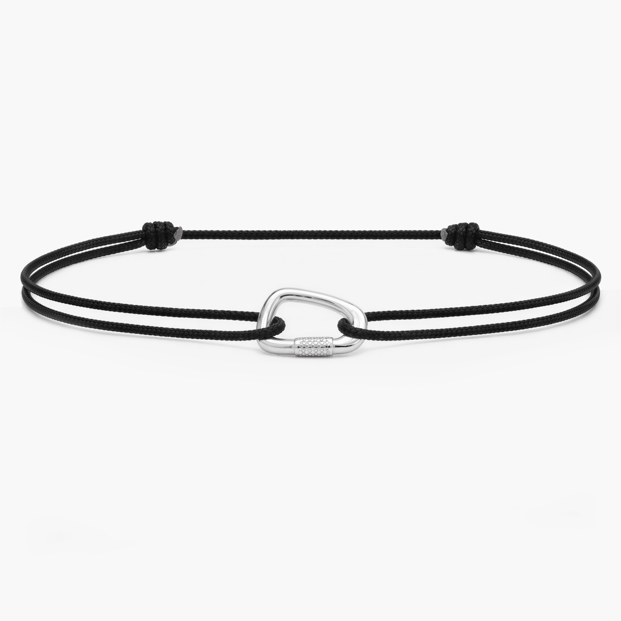 String Bracelet With Sterling Silver Carabiner (Black)-Bracelet-Kompsós