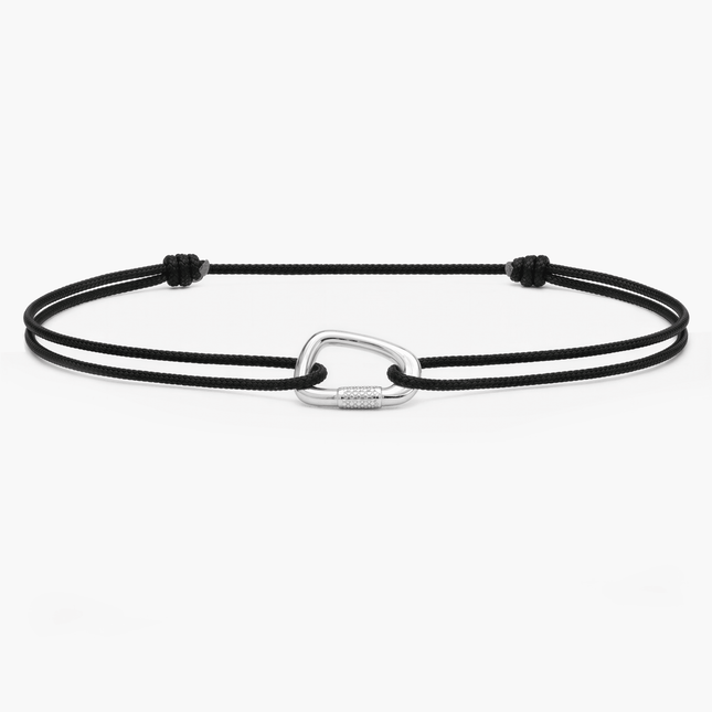 String Bracelet With Sterling Silver Carabiner (Black)-Bracelet-Kompsós