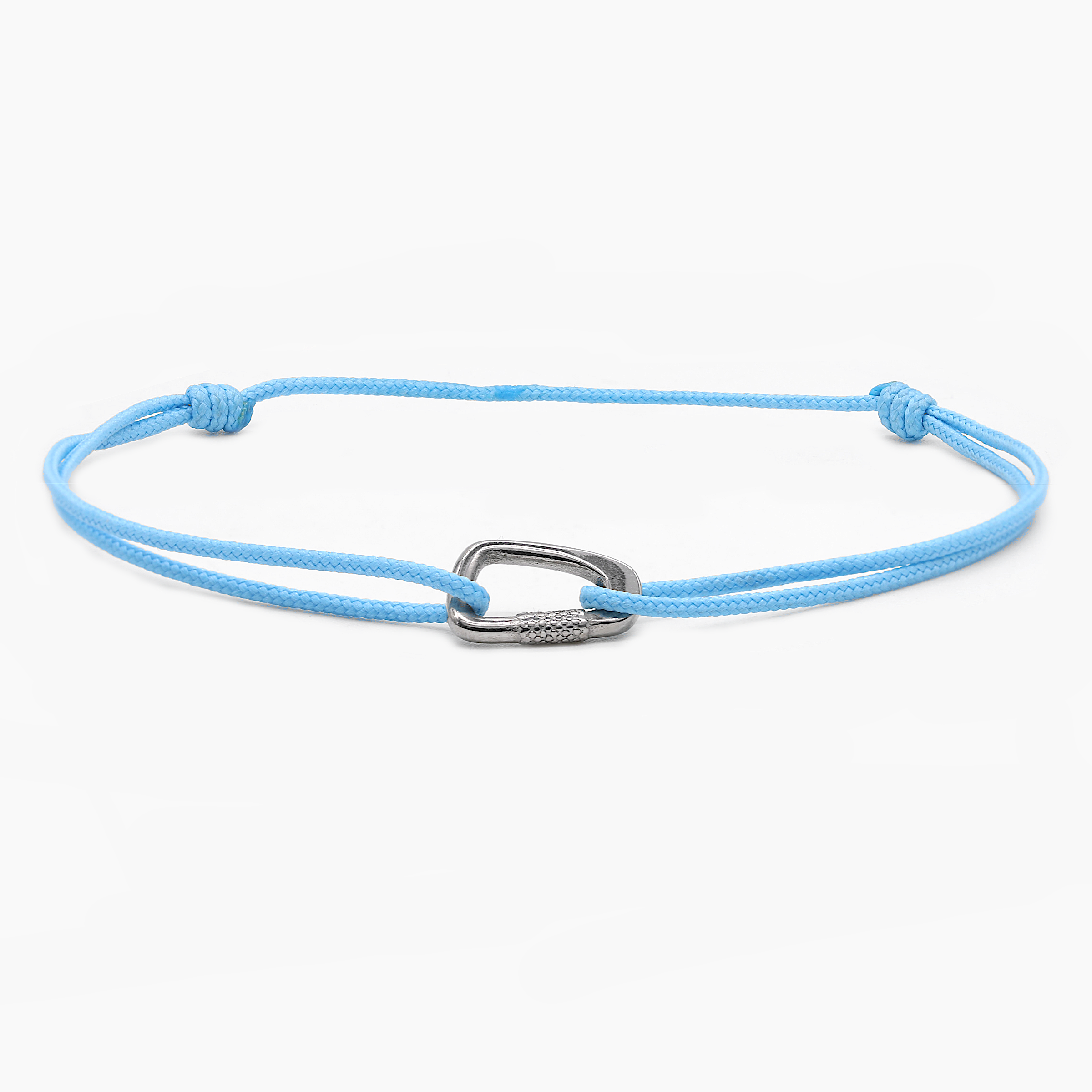 String Bracelet With Sterling Silver Carabiner (Light Blue)-Bracelet-Kompsós