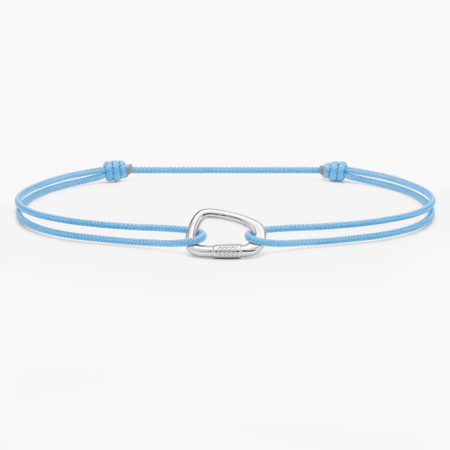 String Bracelet With Sterling Silver Carabiner (Light Blue)-Bracelet-Kompsós