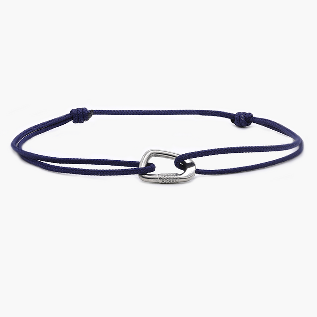 String Bracelet With Sterling Silver Carabiner (Navy Blue)-Bracelet-Kompsós