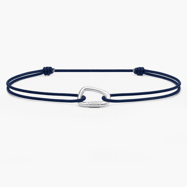 String Bracelet With Sterling Silver Carabiner (Navy Blue)-Bracelet-Kompsós