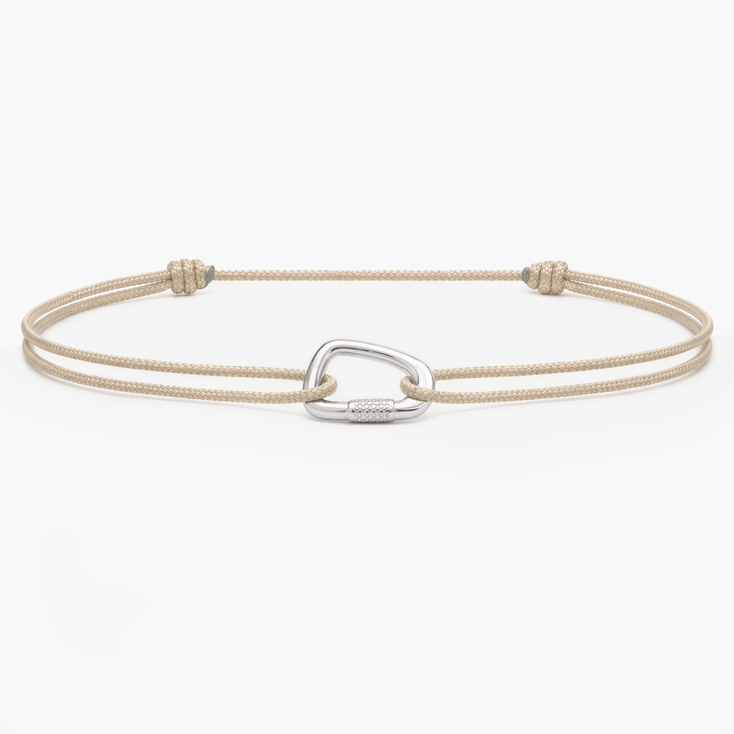 String Bracelet With Sterling Silver Carabiner (Nude)-Bracelet-Kompsós