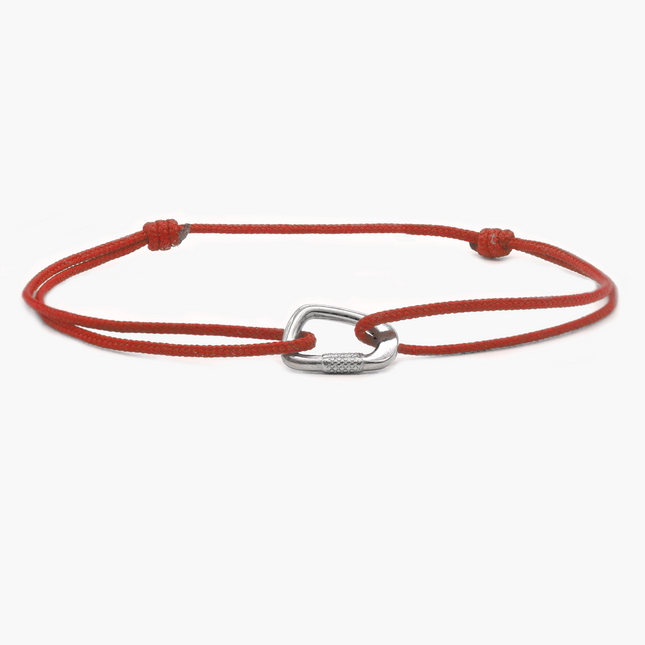 String Bracelet With Sterling Silver Carabiner (Red)-Bracelet-Kompsós