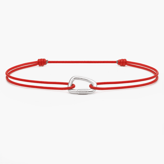 String Bracelet With Sterling Silver Carabiner (Red)-Bracelet-Kompsós