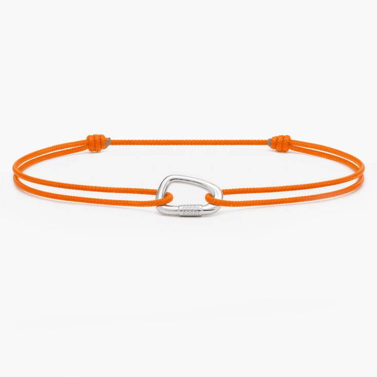String Bracelet With Sterling Silver Carabiner (Tangerine)-Bracelet-Kompsós