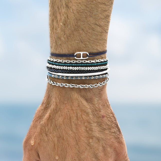 String Bracelet With Sterling Silver Connector (Black)-Bracelet-Kompsós