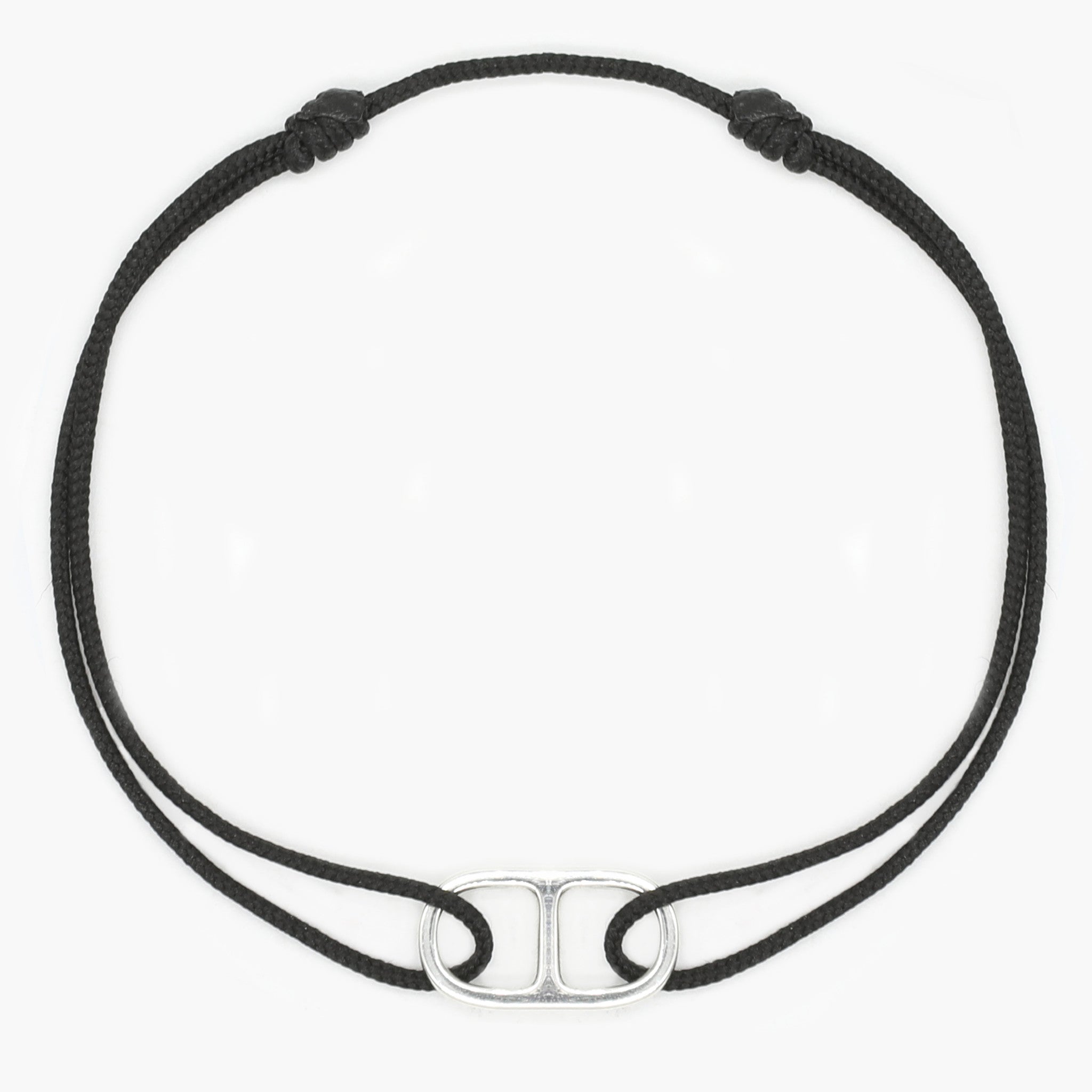 String Bracelet With Sterling Silver Connector (Black)-Bracelet-Kompsós