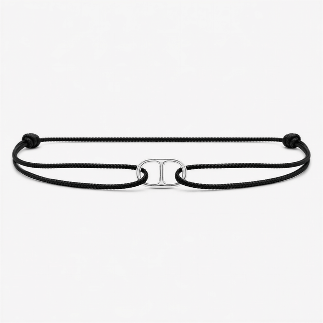 String Bracelet With Sterling Silver Connector (Black)-Bracelet-Kompsós