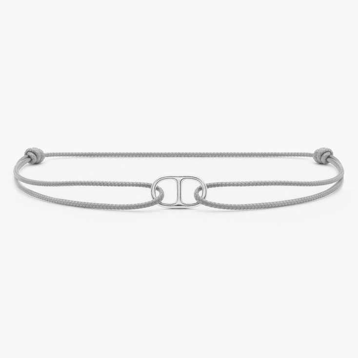 String Bracelet With Sterling Silver Connector (Grey)-Bracelet-Kompsós
