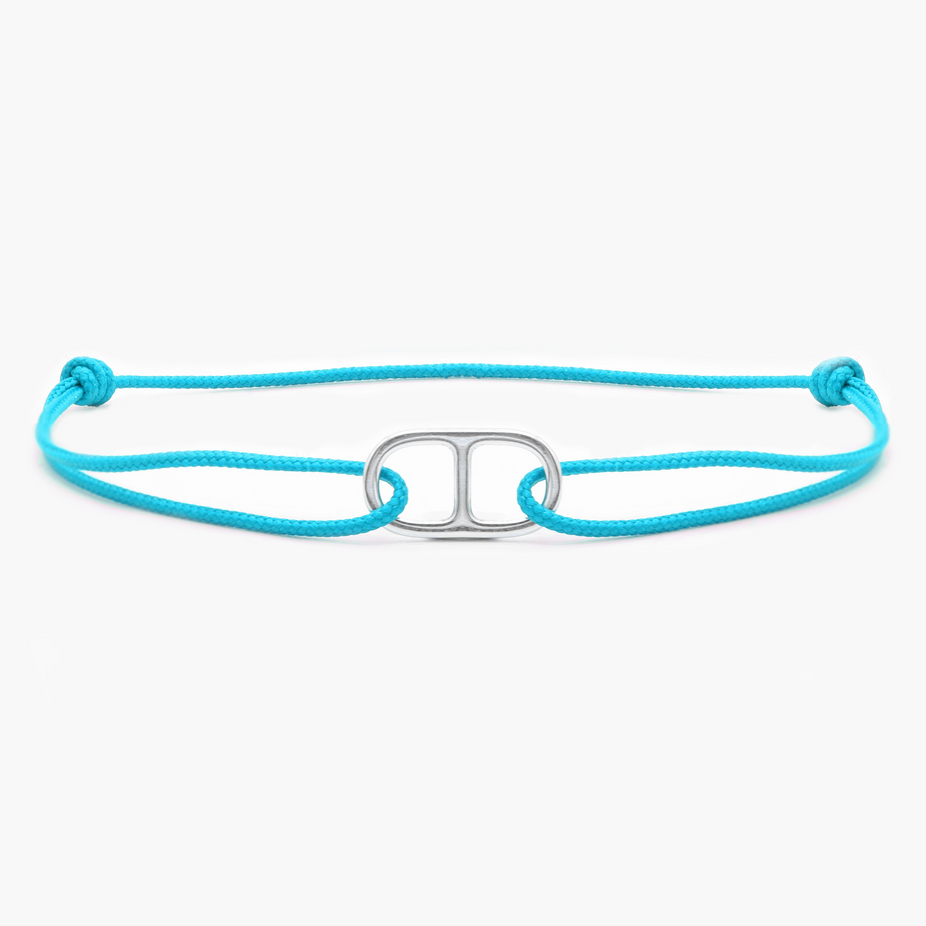 String Bracelet With Sterling Silver Connector (Light Blue)-Bracelet-Kompsós