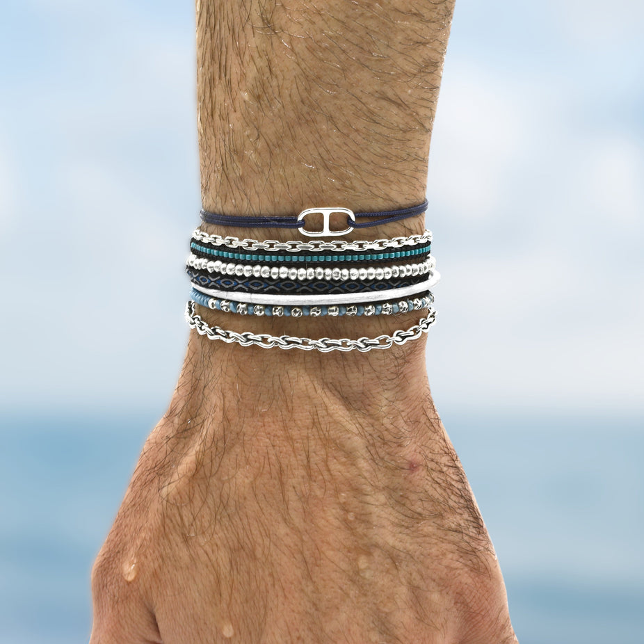 String Bracelet With Sterling Silver Connector (Petrol Blue)-Bracelet-Kompsós