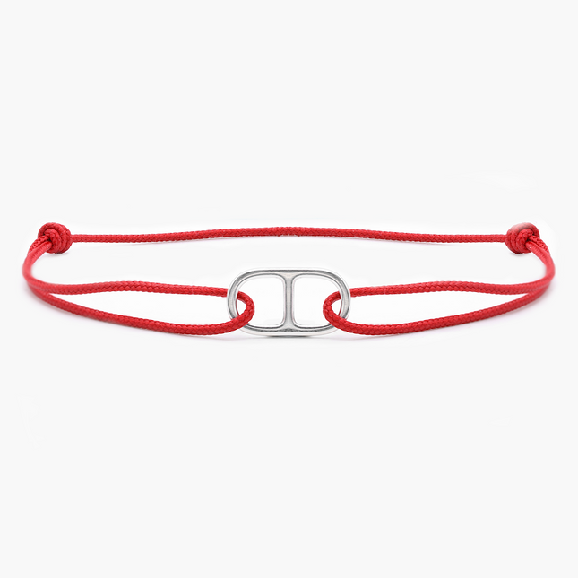 String Bracelet With Sterling Silver Connector (Red)-Bracelet-Kompsós