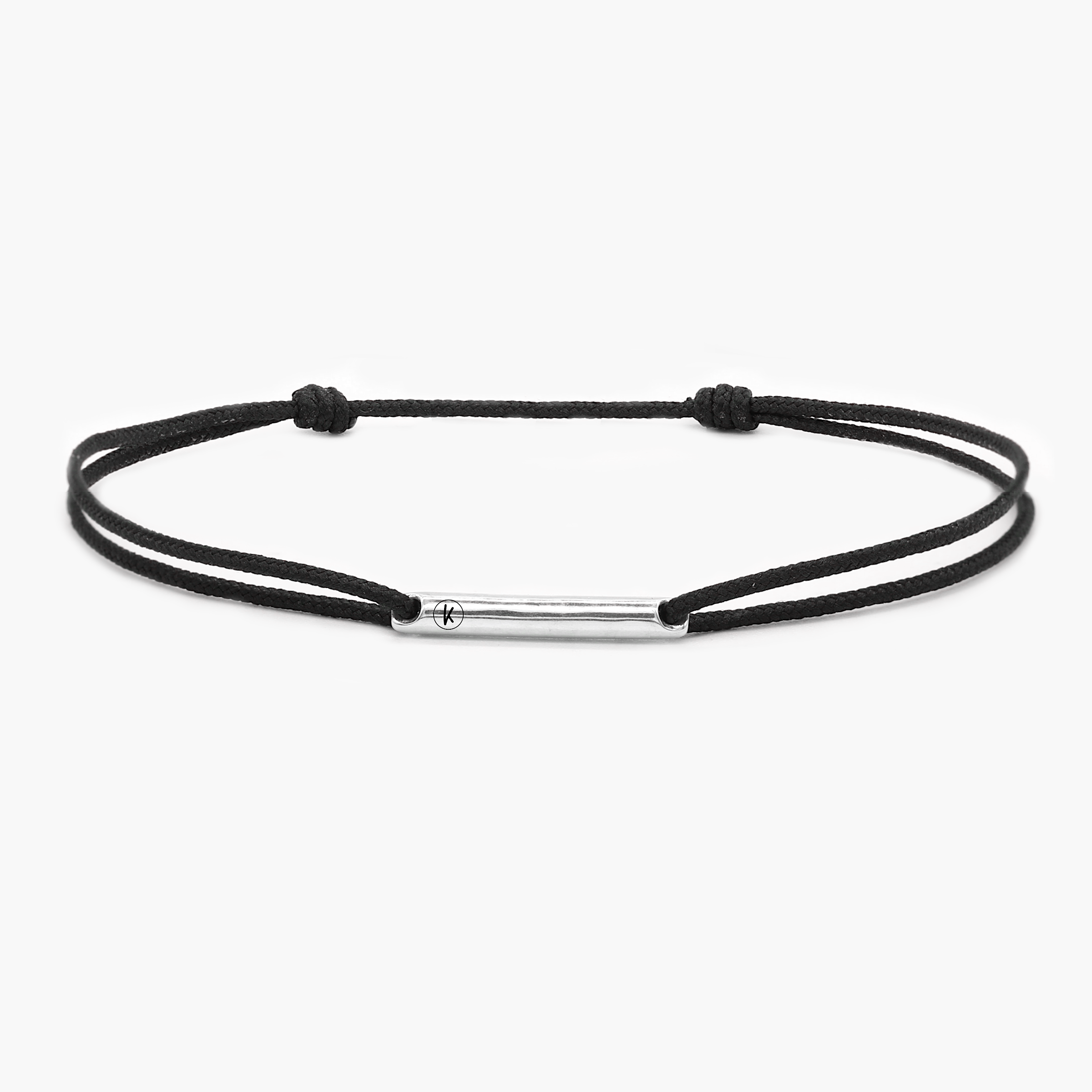 String Bracelet With Sterling Silver Round Tube (Black)-Bracelet-Kompsós