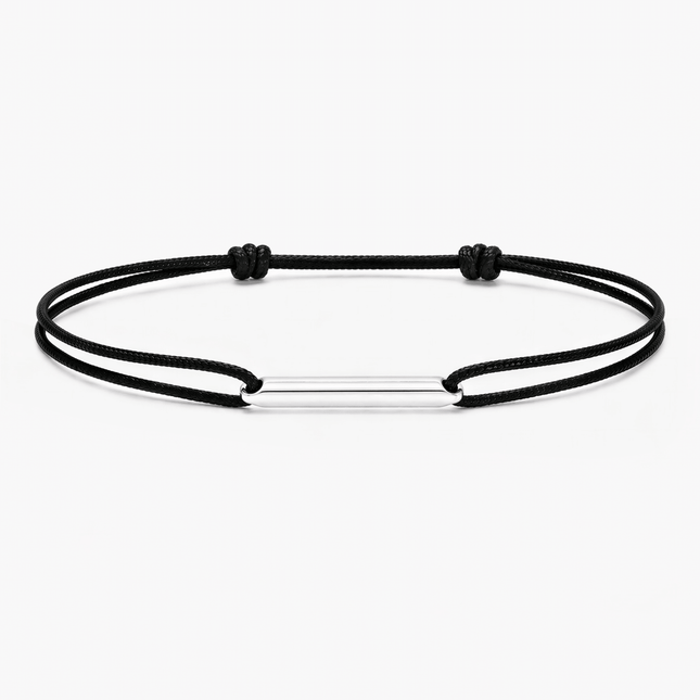 String Bracelet With Sterling Silver Round Tube (Black)-Bracelet-Kompsós