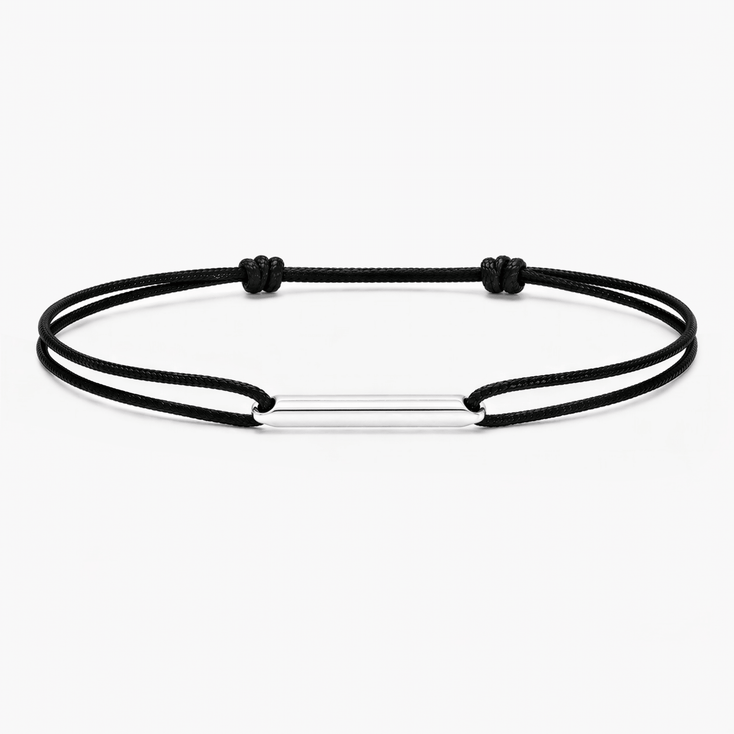String Bracelet With Sterling Silver Round Tube (Black)-Bracelet-Kompsós