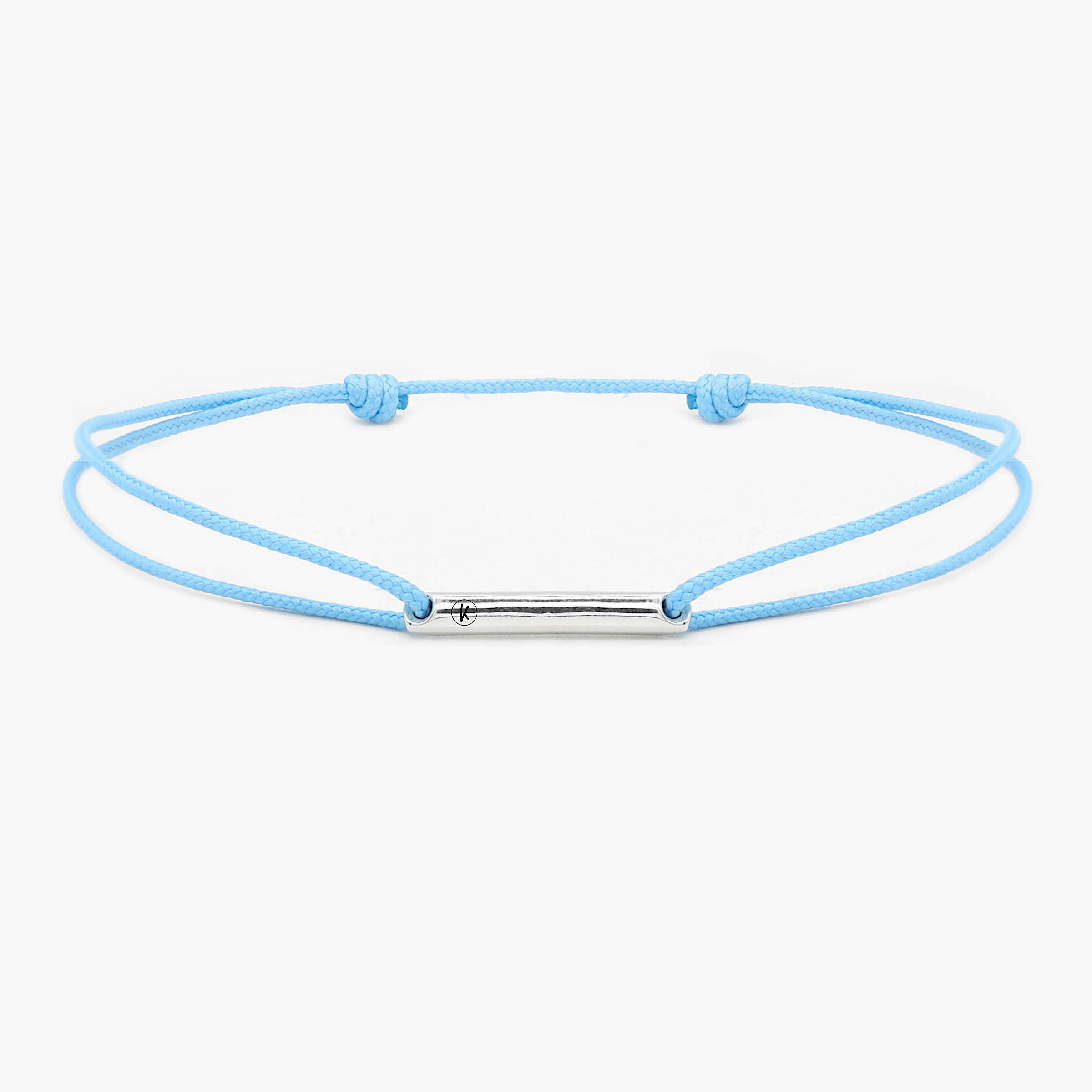 String Bracelet With Sterling Silver Round Tube (Light Blue)-Bracelet-Kompsós