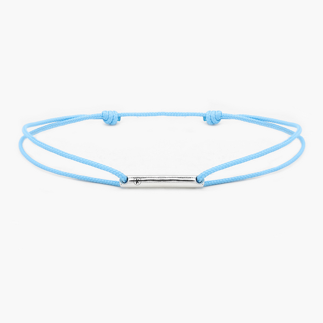 String Bracelet With Sterling Silver Round Tube (Light Blue)-Bracelet-Kompsós