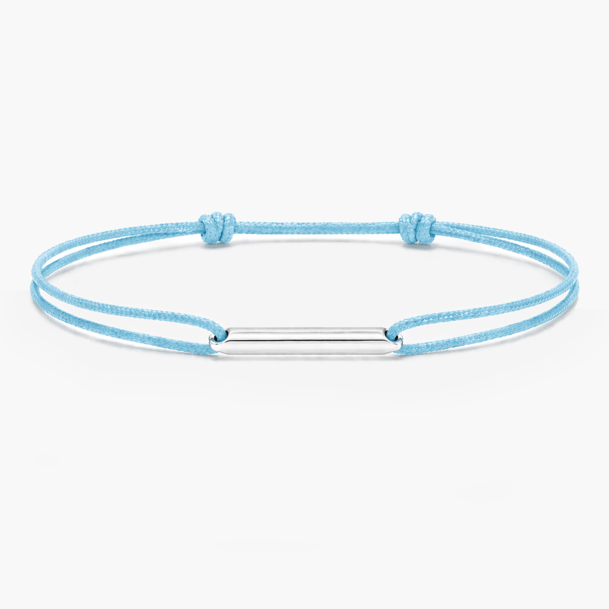 String Bracelet With Sterling Silver Round Tube (Light Blue)-Bracelet-Kompsós