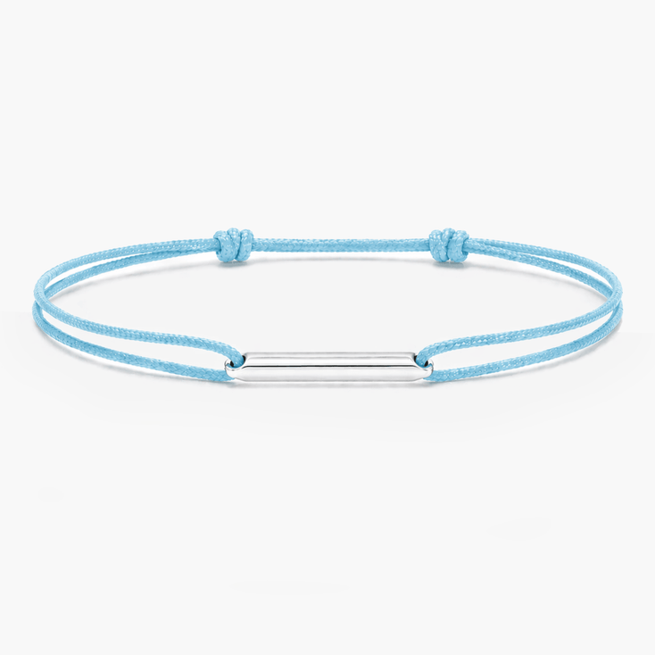 String Bracelet With Sterling Silver Round Tube (Light Blue)-Bracelet-Kompsós