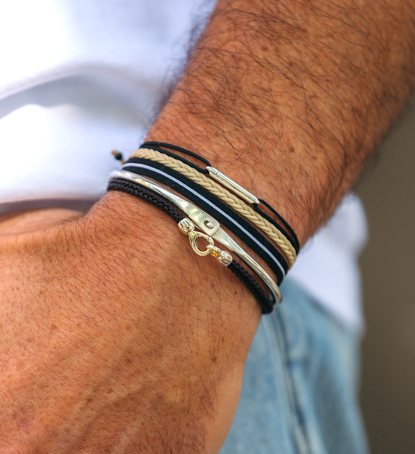 String Bracelet With Sterling Silver Round Tube (Ocean Blue)-Bracelet-Kompsós